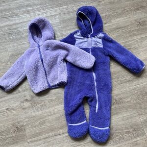 Purple Fleece Footies with Hood and Zipper Snowsuit